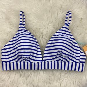 2/$20 Kona Sol White & Royal Blue Striped Triangle Bikini Top Small Medium Large